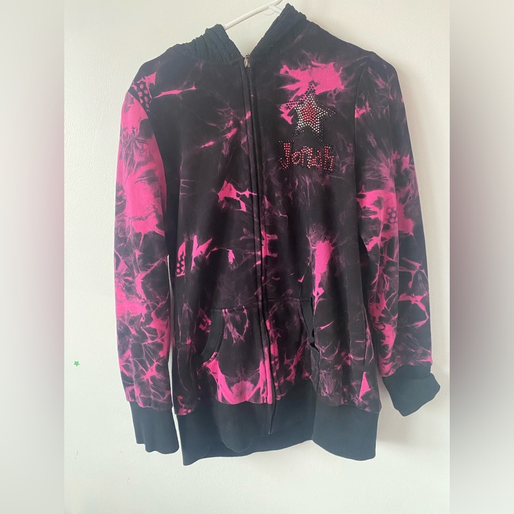 Pink and Black Tie-Dye Hoodie With Knitted Hood